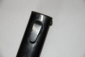Scabbard's frog stud with '611 a' mark on scabbard